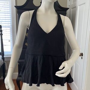 M1 - SPANX Swim  Pique Full Bust Halter Tankini NWT,  Black  pique, full bust